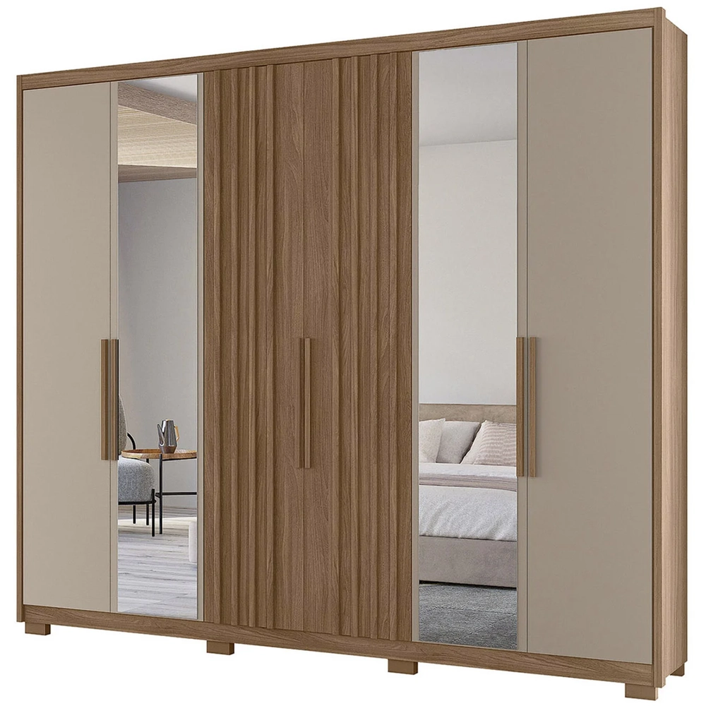 Guarda Roupa Casal 260cm Com Espelho Gaia Carvalho/Fendi Z17 - Mpozenato