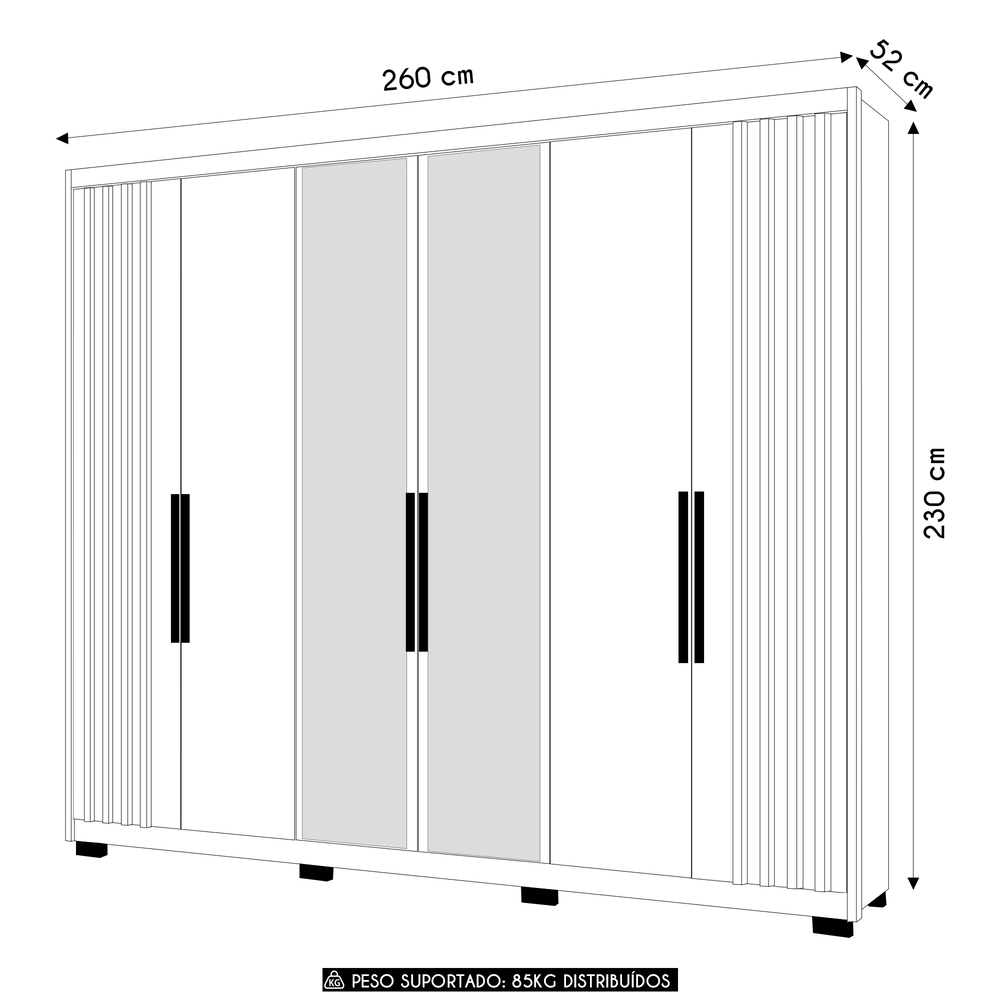 Guarda Roupa Casal 260cm Com Espelho Gaia Carvalho/Fendi Z17 - Mpozenato