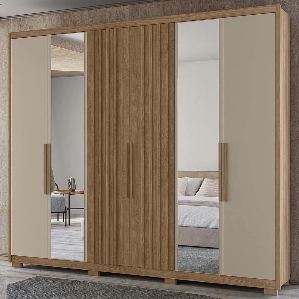 Guarda Roupa Casal 260cm Com Espelho Gaia Carvalho/Fendi Z17 - Mpozenato