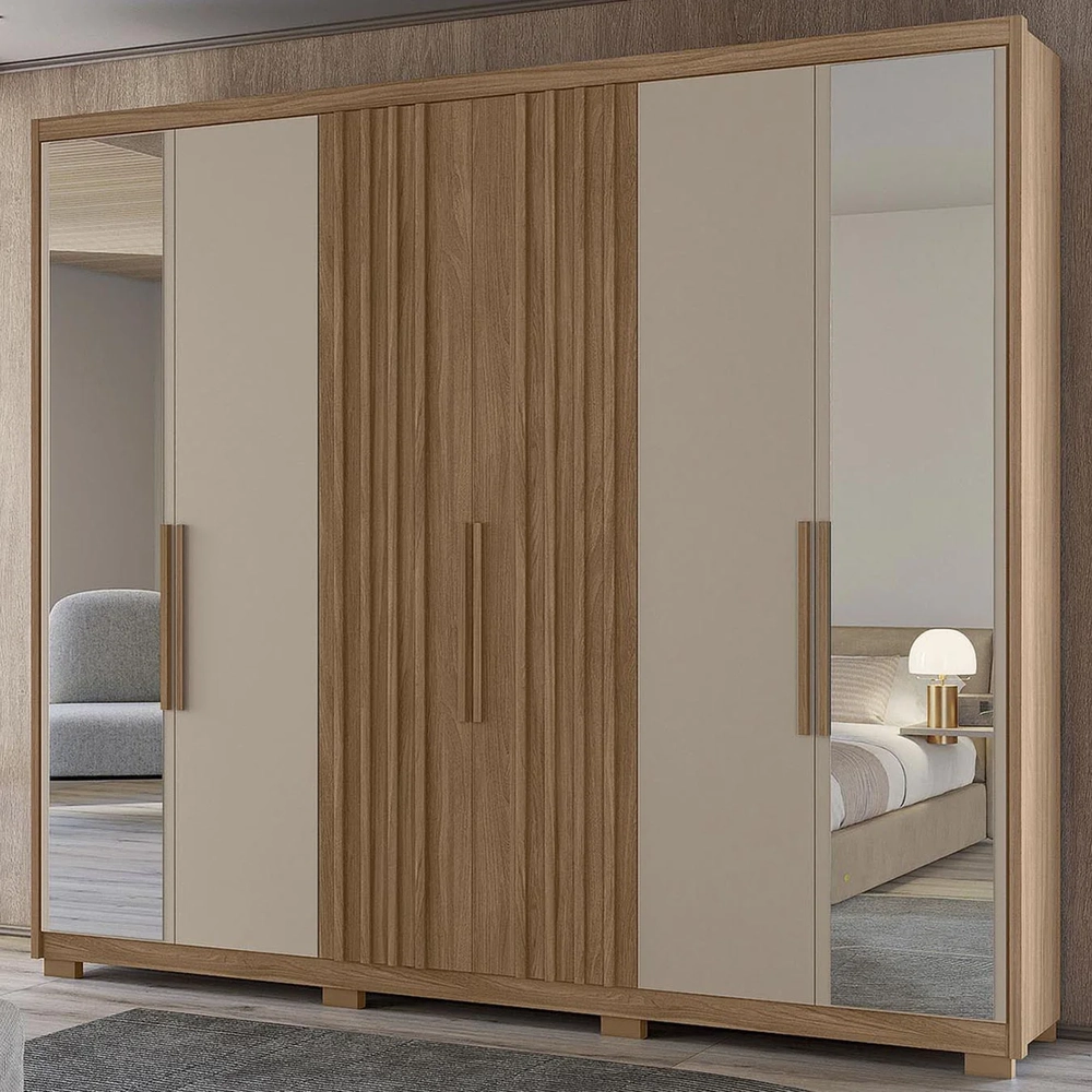 Guarda Roupa Casal 260cm Com Espelho Gaia Carvalho/Fendi Z17 - Mpozenato