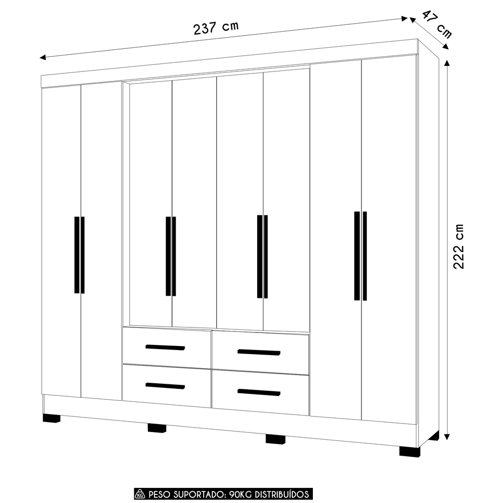 Guarda Roupa Casal 237cm 8 Portas Archi Freijó/Off Z17       - Mpozenato