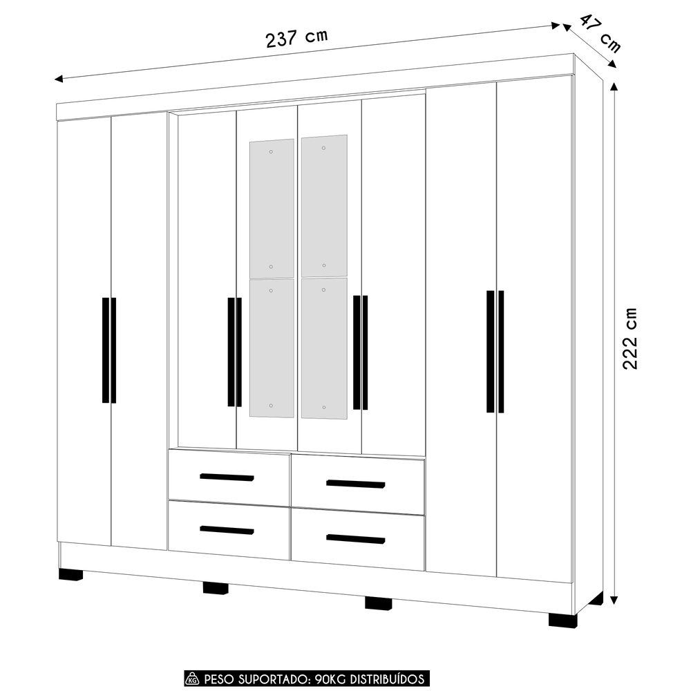 Guarda Roupa Casal 237cm Com Espelho Archi Freijó/Off Z17    - Mpozenato