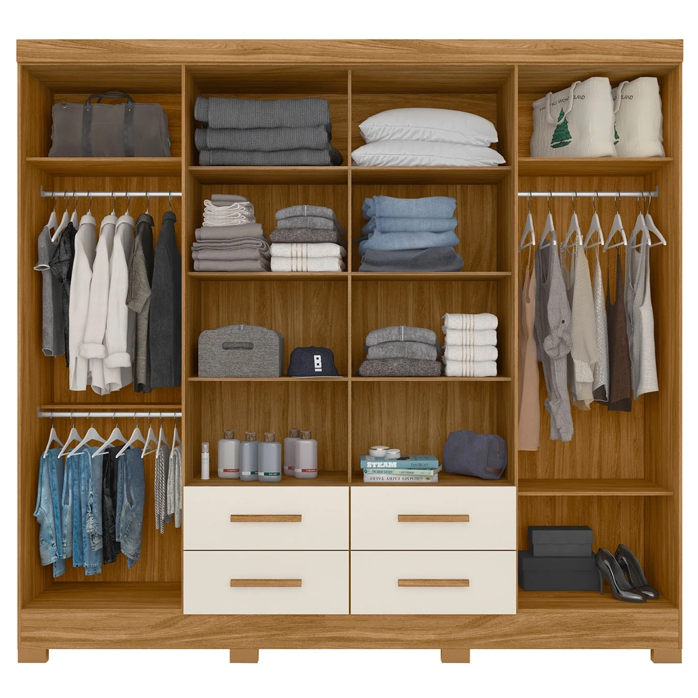Guarda Roupa Casal 237cm Com Espelho Archi Freijó/Off Z17    - Mpozenato