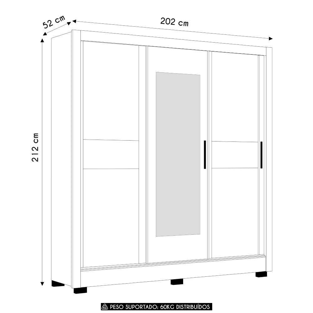 Guarda Roupa Casal 202cm Com Espelho Arden Freijó/Off Z17    - Mpozenato