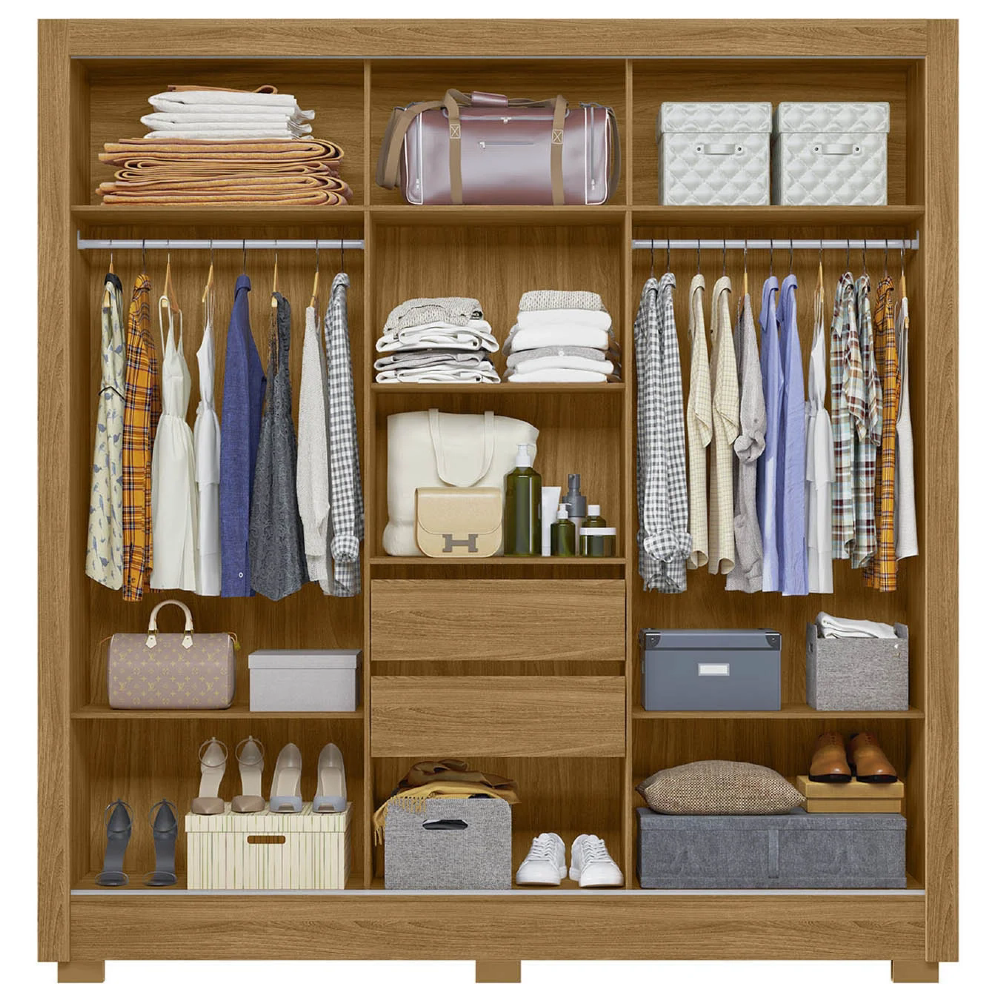 Guarda Roupa Casal 202cm Com Espelho Arden Freijó/Off Z17    - Mpozenato