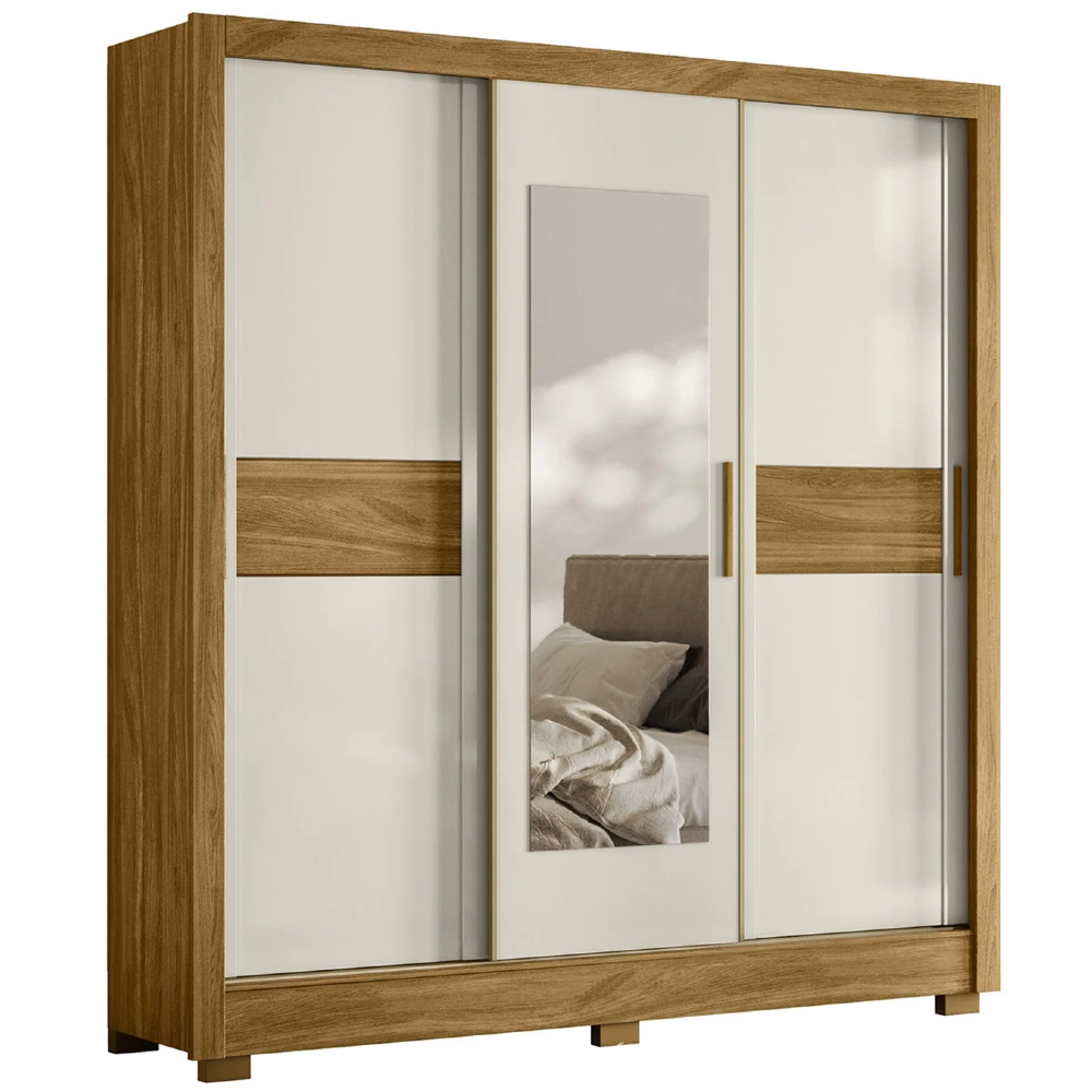 Guarda Roupa Casal 202cm Com Espelho Arden Freijó/Off Z17    - Mpozenato