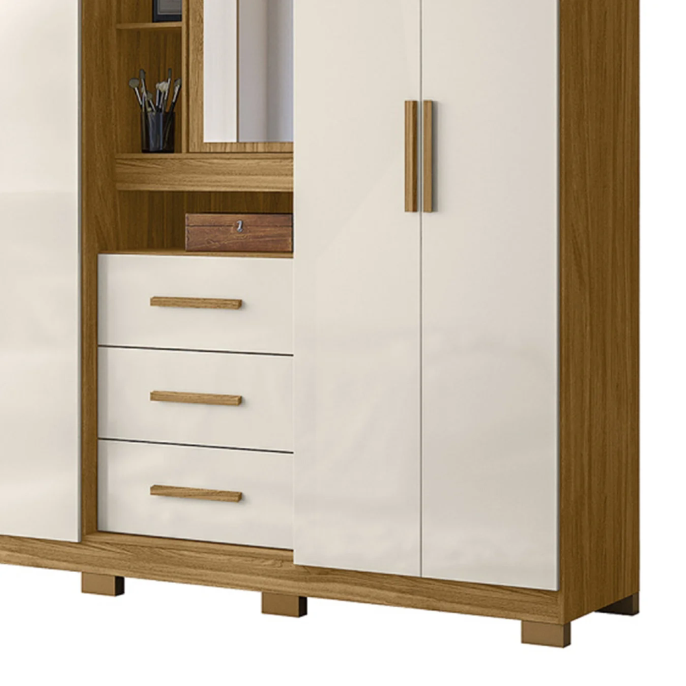 Guarda Roupa Casal 195cm Com Espelho Cieza Freijó/Off Z17    - Mpozenato
