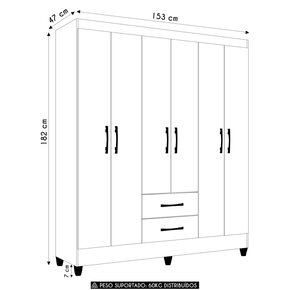 Guarda Roupa Casal 153cm 6 Portas Astra Freijó/Off Z17       - Mpozenato