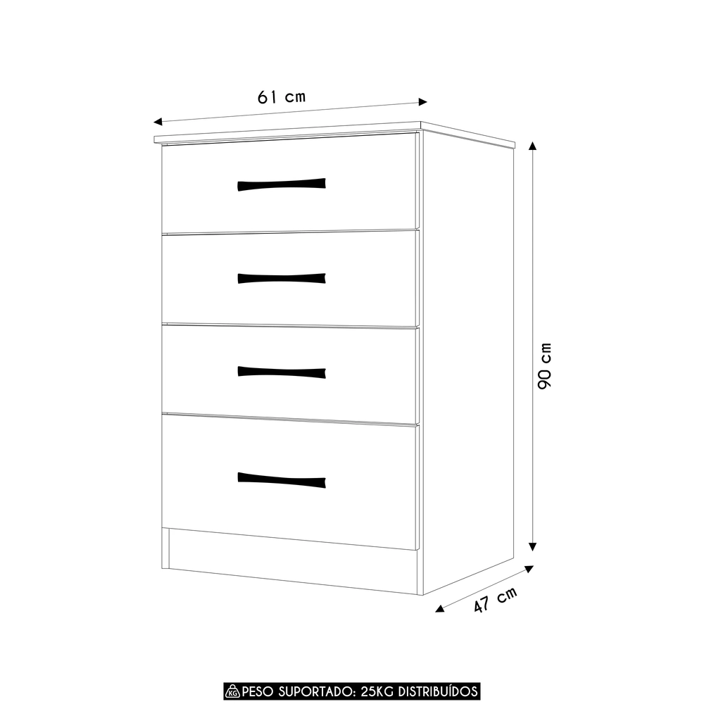 Cômoda Para Quarto 61cm Com 4 Gavetas Miriad Freijó/Cinza Z17 - Mpozenato