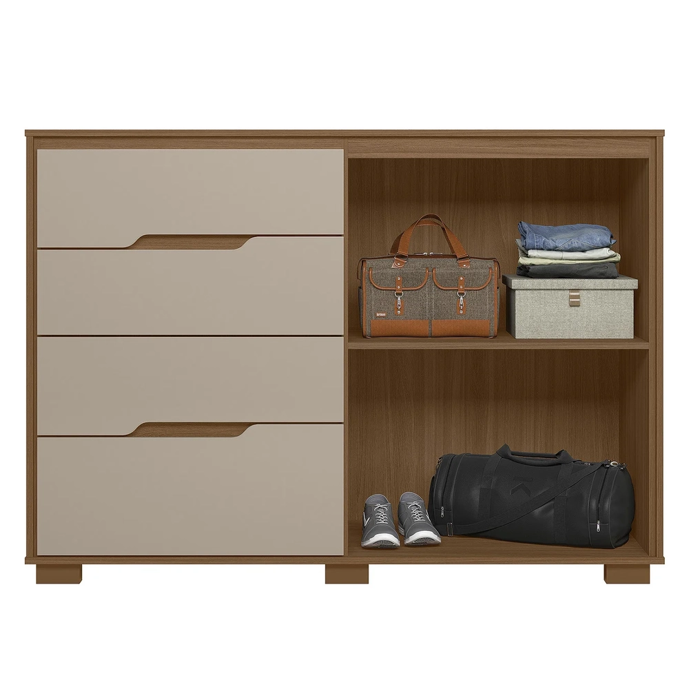 Cômoda Para Quarto 147cm Com 4 Gavetas Rusk Carvalho/Fendi Z17 - Mpozenato