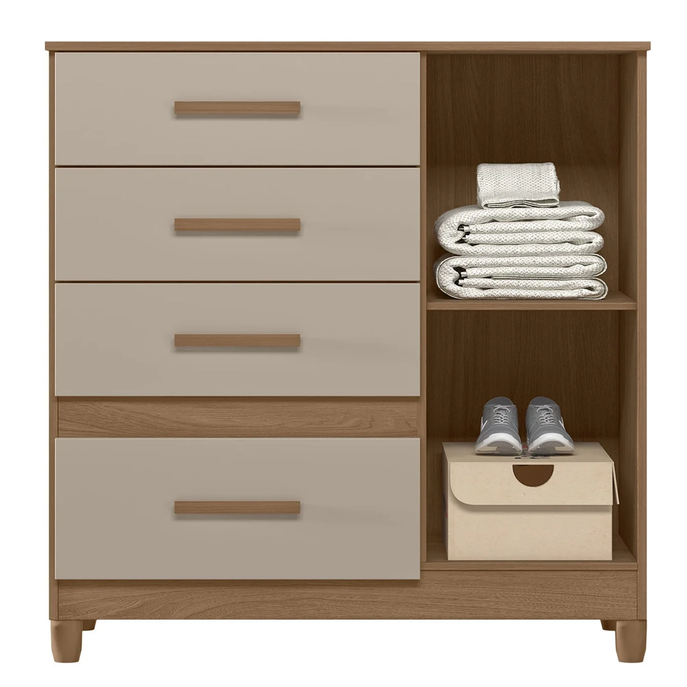 Cômoda Para Quarto 98cm Com 4 Gavetas Baco Carvalho/Fendi Z17 - Mpozenato