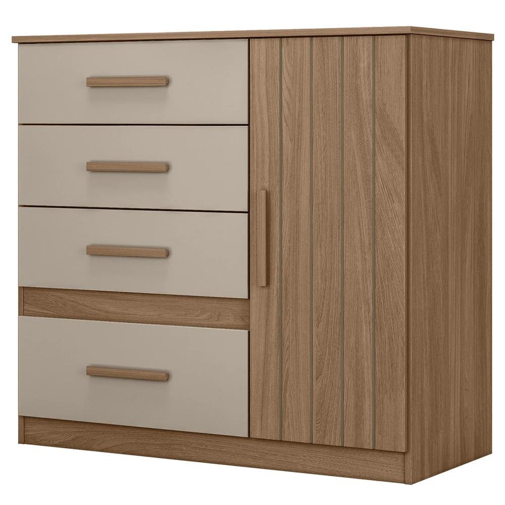 Cômoda Para Quarto 98cm Com 4 Gavetas Baco Carvalho/Fendi Z17 - Mpozenato