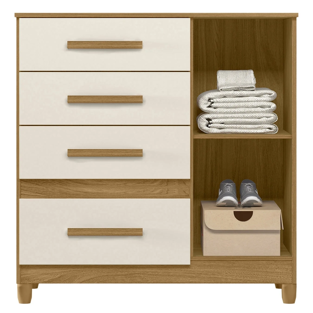 Cômoda Para Quarto 98cm Com 4 Gavetas Baco Freijo/Off Z17    - Mpozenato