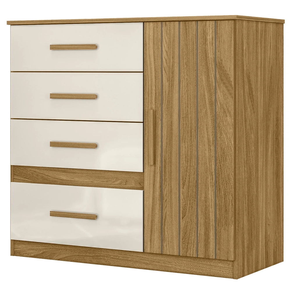 Cômoda Para Quarto 98cm Com 4 Gavetas Baco Freijo/Off Z17    - Mpozenato