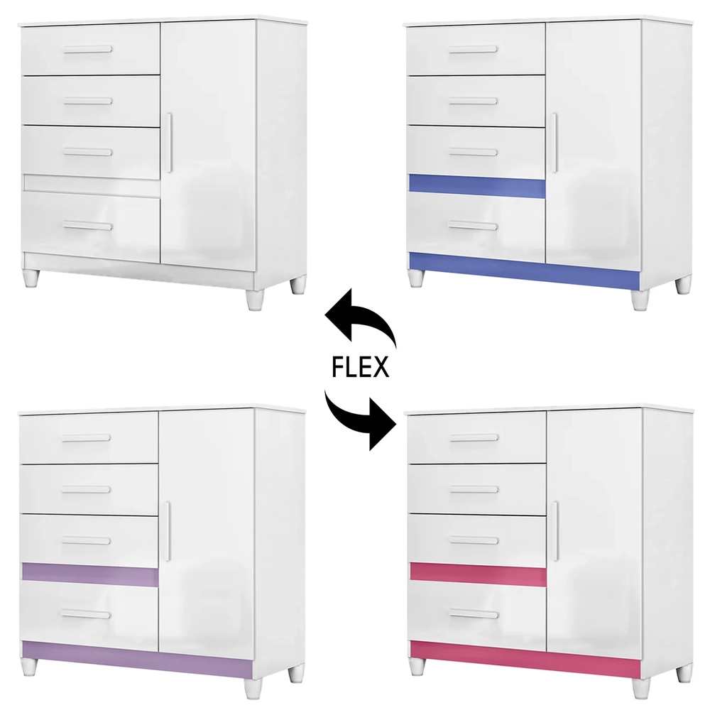 Cômoda Para Quarto 98cm Com 4 Gavetas Baco Flex Branco Z17   - Mpozenato