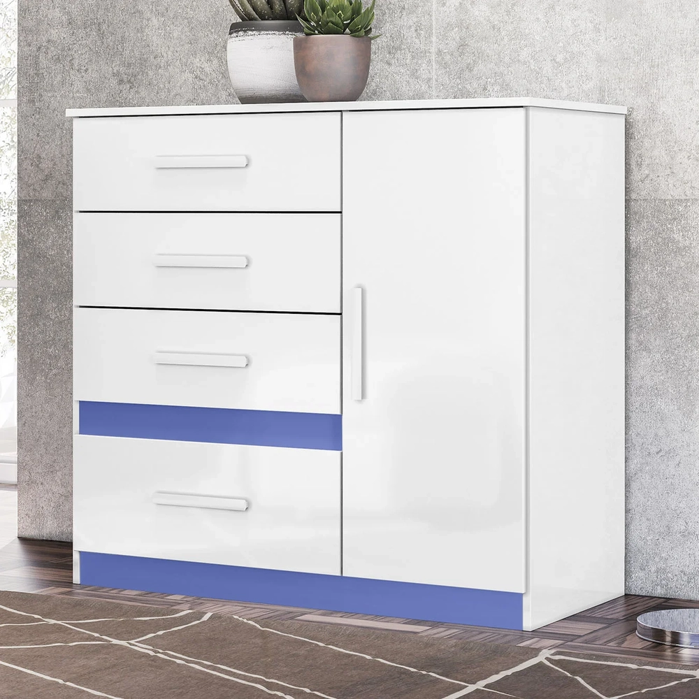 Cômoda Para Quarto 98cm Com 4 Gavetas Baco Flex Branco Z17   - Mpozenato