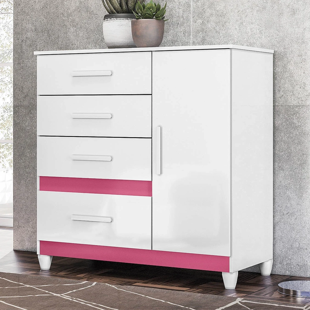 Cômoda Para Quarto 98cm Com 4 Gavetas Baco Flex Branco Z17   - Mpozenato