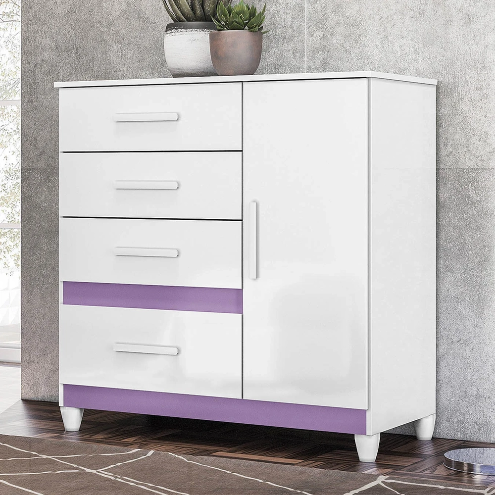 Cômoda Para Quarto 98cm Com 4 Gavetas Baco Flex Branco Z17   - Mpozenato