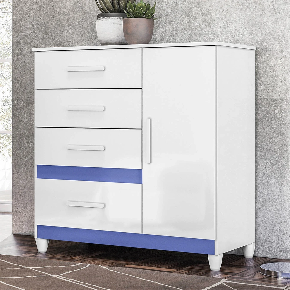 Cômoda Para Quarto 98cm Com 4 Gavetas Baco Flex Branco Z17   - Mpozenato