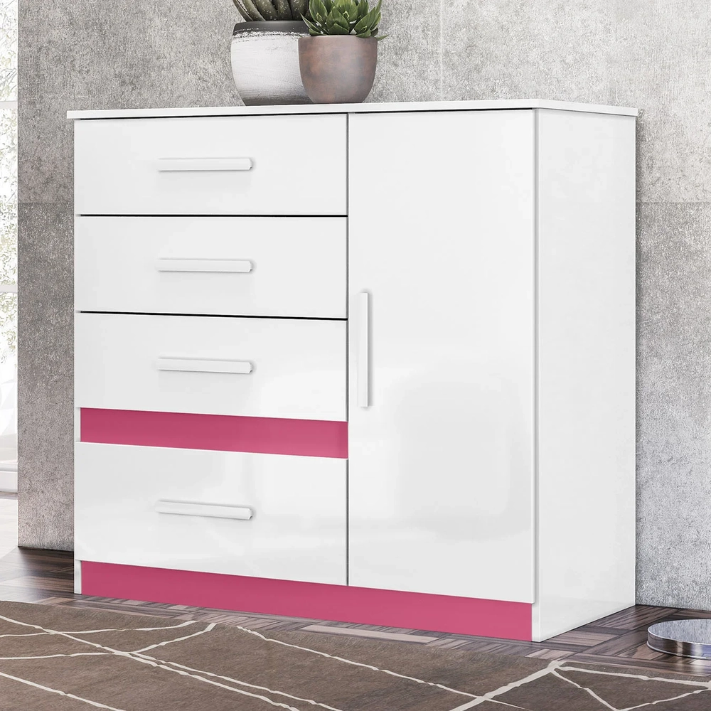 Cômoda Para Quarto 98cm Com 4 Gavetas Baco Flex Branco Z17   - Mpozenato