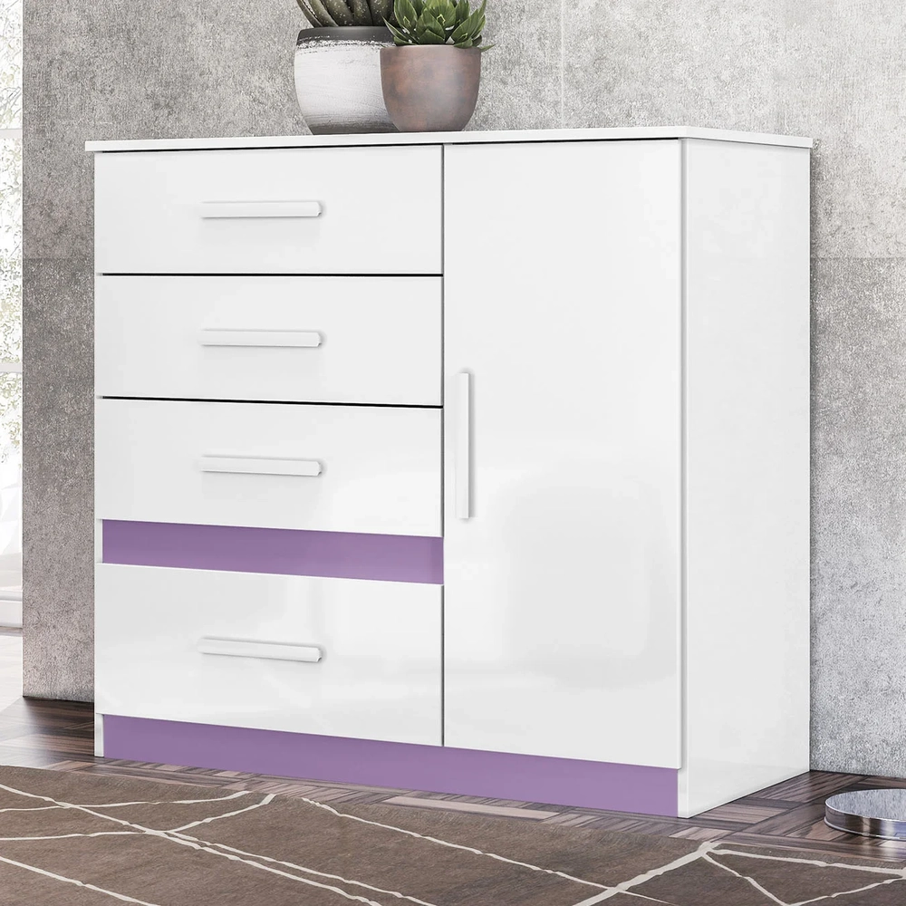 Cômoda Para Quarto 98cm Com 4 Gavetas Baco Flex Branco Z17   - Mpozenato