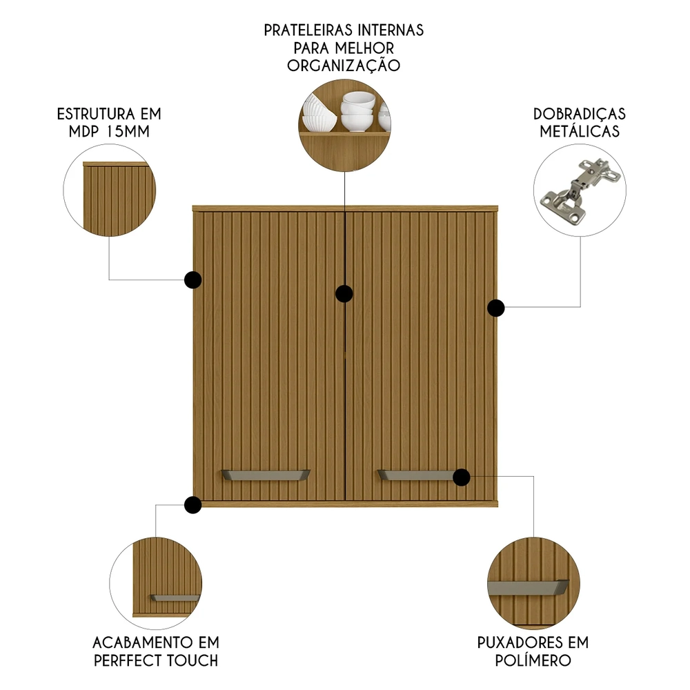 Armário de Cozinha Aéreo 80cm Rita Freijó/Ripado Z44        - Mpozenato
