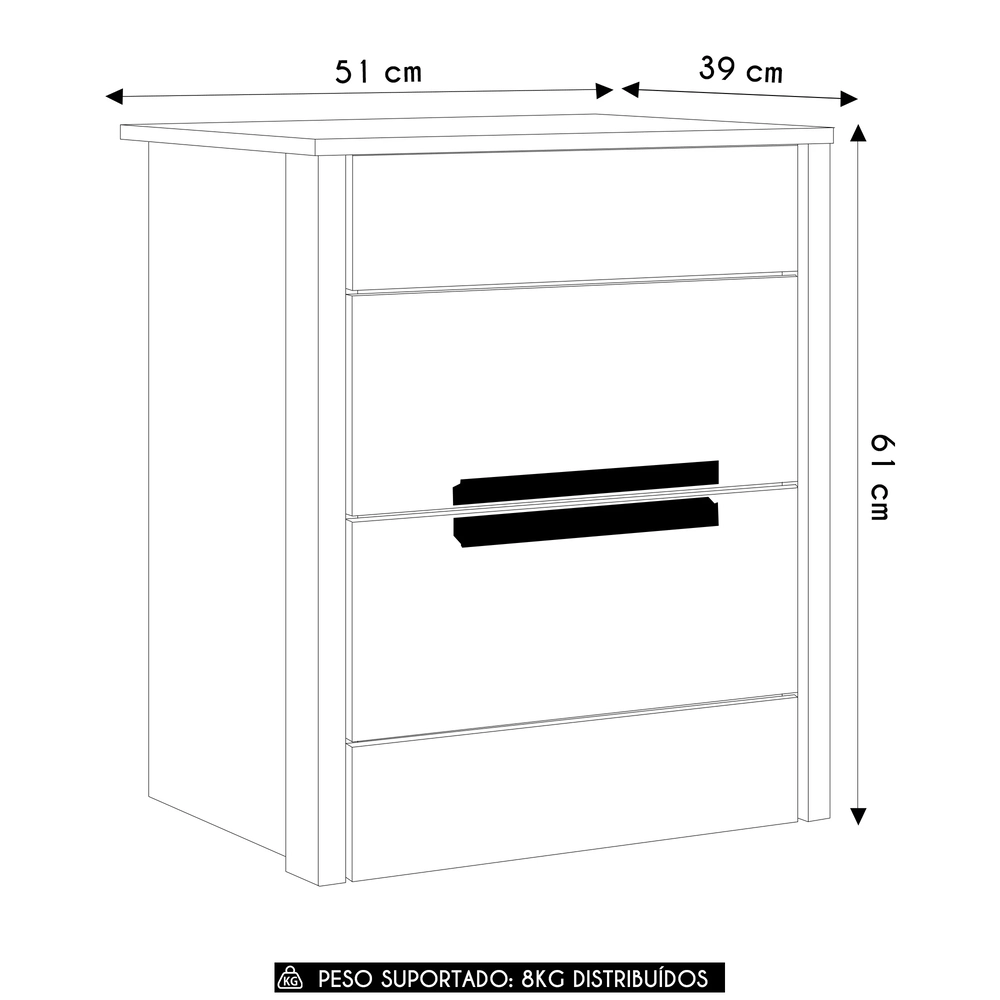 Mesa de Cabeceira 51cm 2 Gavetas Lara Carvalho/Fendi Z17     - Mpozenato