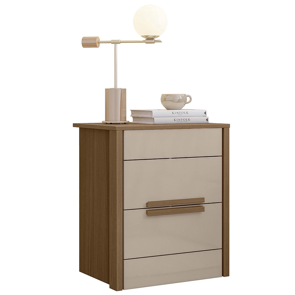 Mesa de Cabeceira 51cm 2 Gavetas Lara Carvalho/Fendi Z17     - Mpozenato