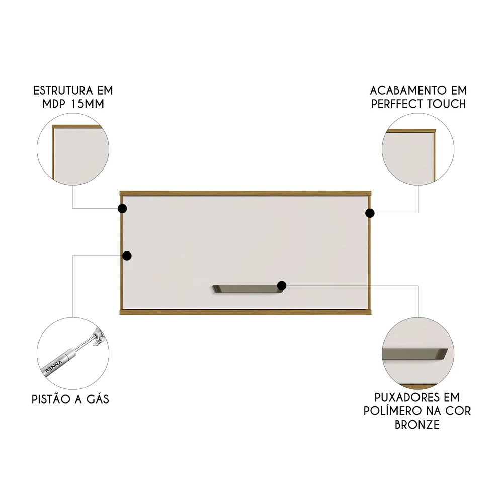Armário Aéreo Basculante 80cm Rita Freijó/Off Acetinado Z44 - Mpozenato