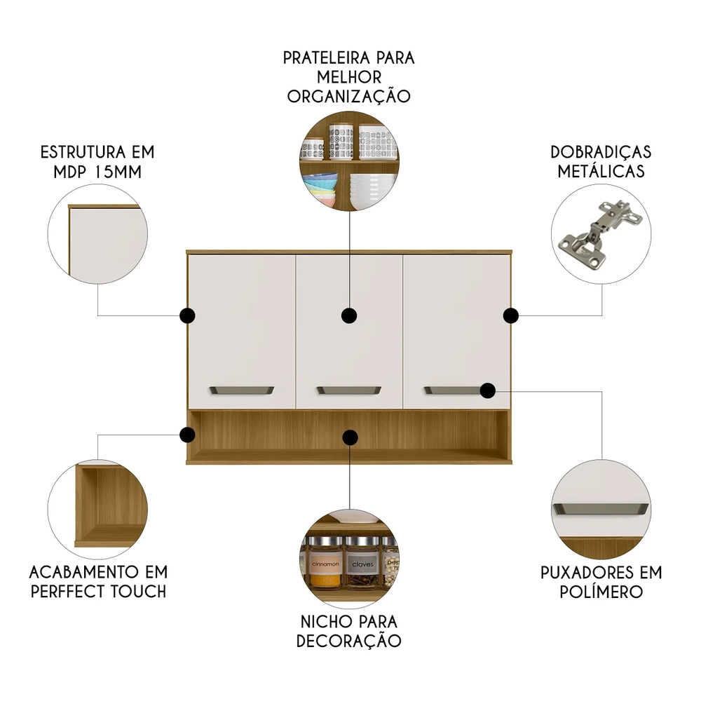 Armário de Cozinha Aéreo 120cm Rita Freijó/Off Acetinado Z44 - Mpozenato