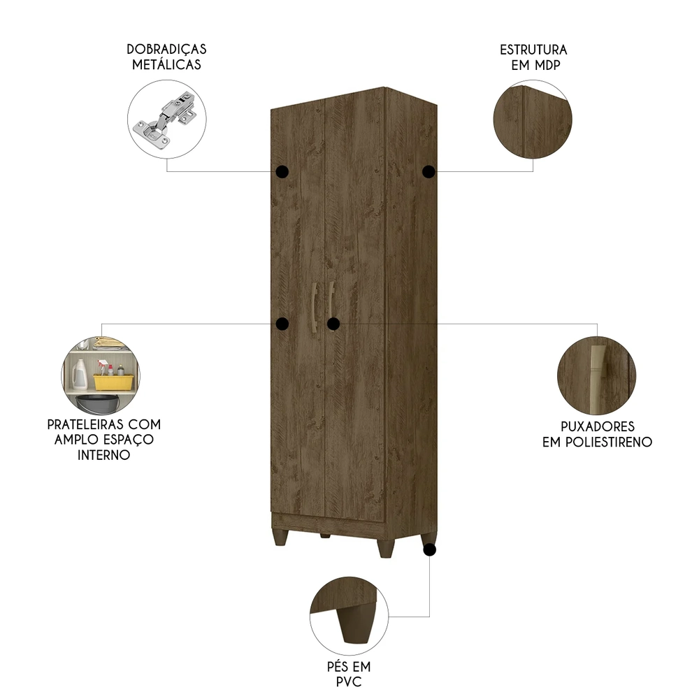 Armário Multiuso Lavanderia 55cm 2 Portas Staxx Castanho Wood Z17 - Mpozenato