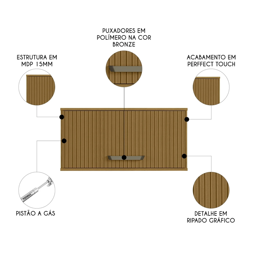 Armário Aéreo Basculante 80cm Rita Freijó/Ripado Z44        - Mpozenato
