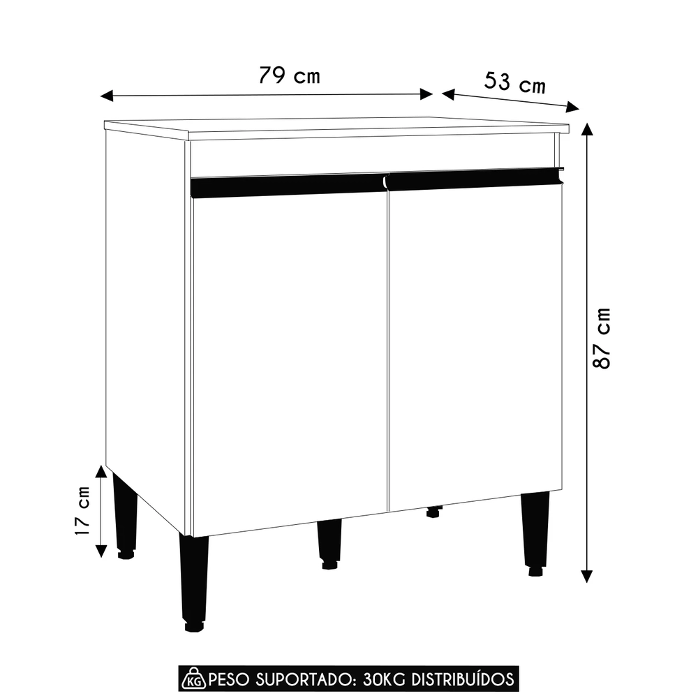 Balcão de Cozinha Para Cooktop 79cm Andréia Amêndoa/Branco   - AJL Móveis