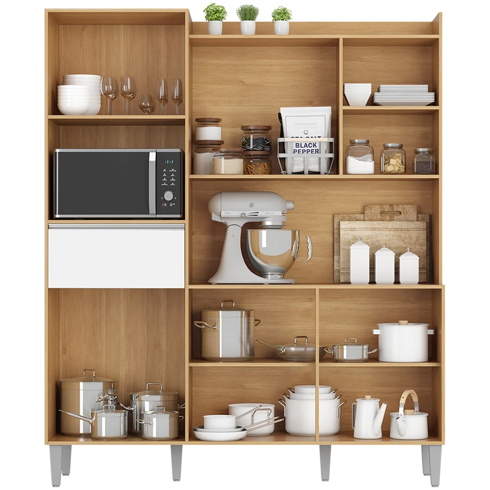 Armário de Cozinha Compacta 160cm 5 Portas Isabel Amêndoa/Branco - AJL Móveis