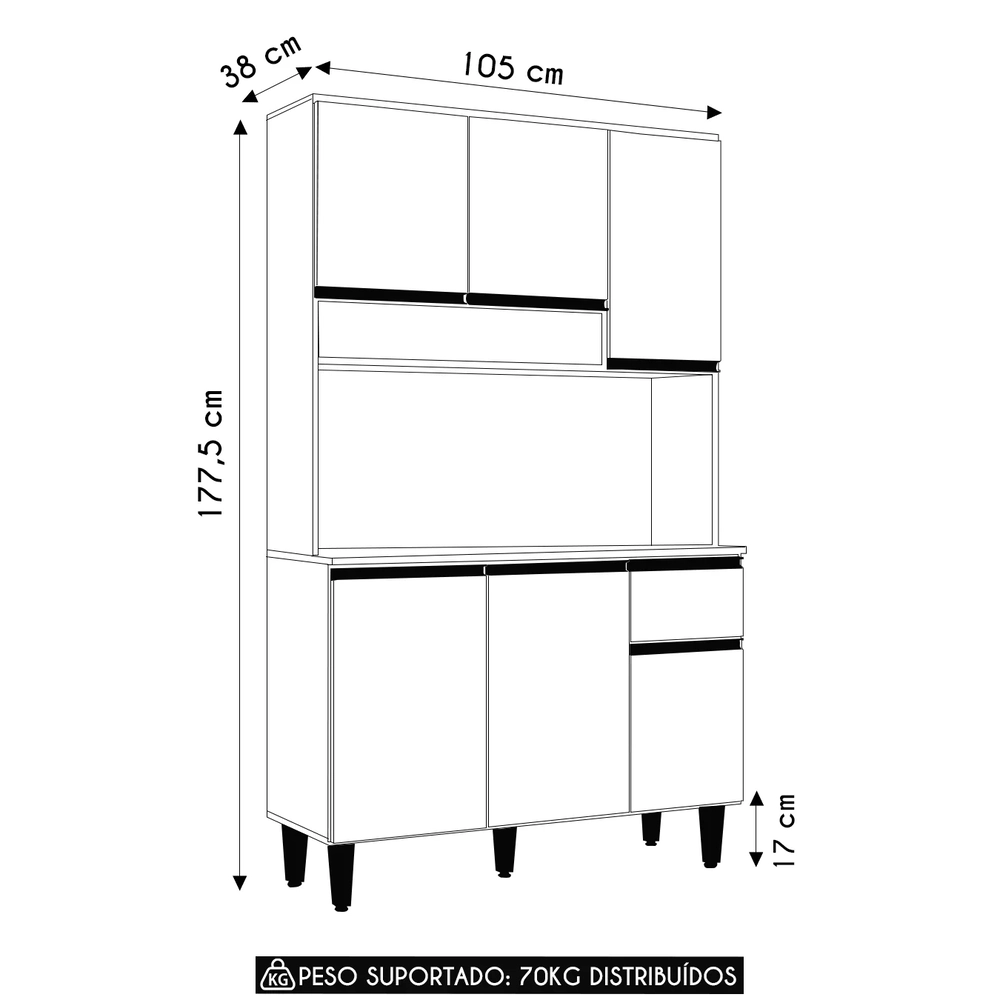 Armário de Cozinha Compacta 105cm Marcia Amêndoa/Branco     - AJL Móveis