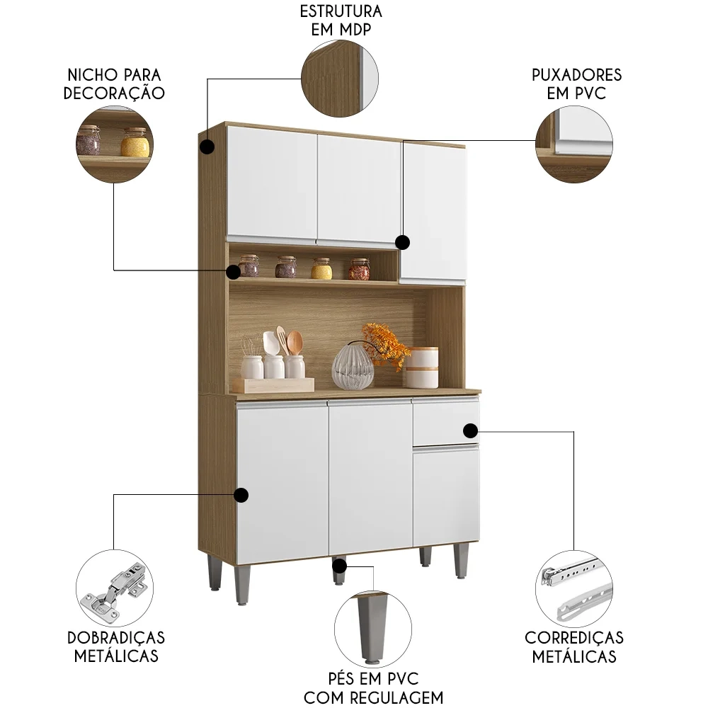 Armário de Cozinha Compacta 105cm Marcia Amêndoa/Branco     - AJL Móveis