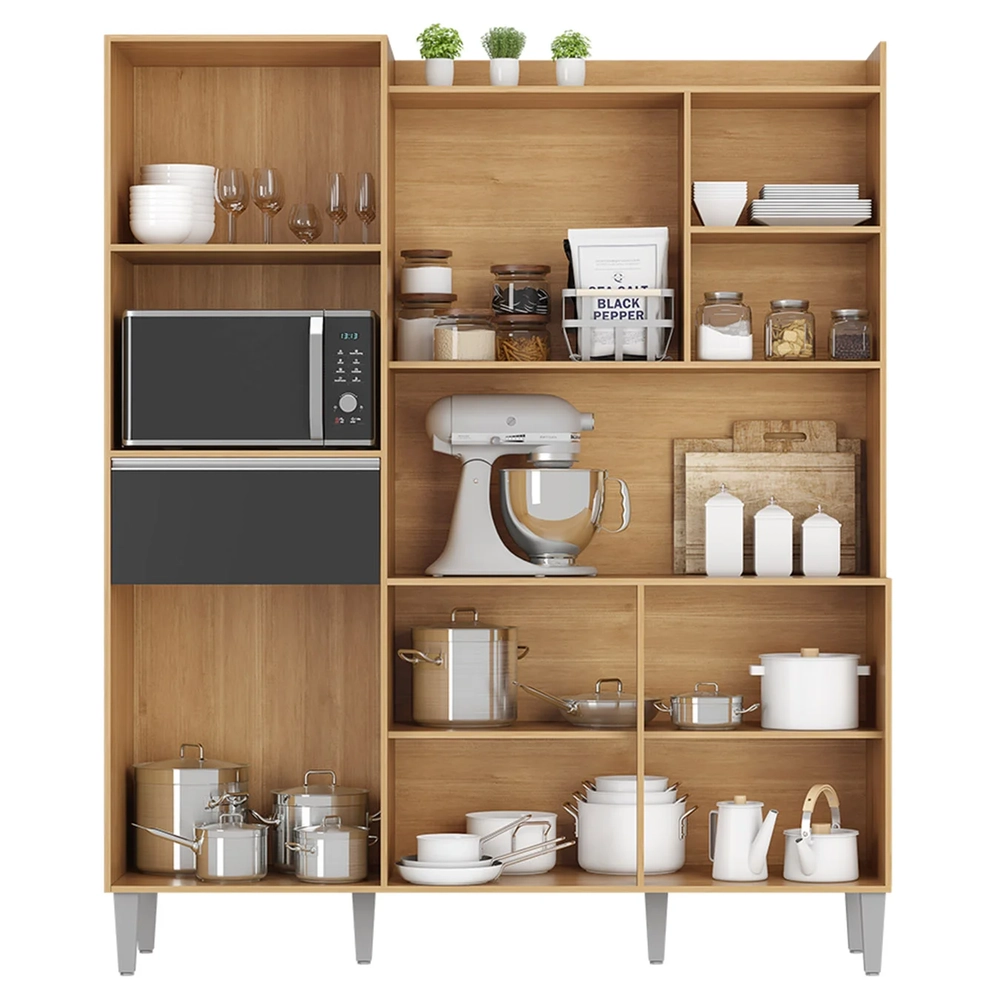 Armário de Cozinha Compacta 160cm 5 Portas Isabel Amêndoa/Preto - AJL Móveis