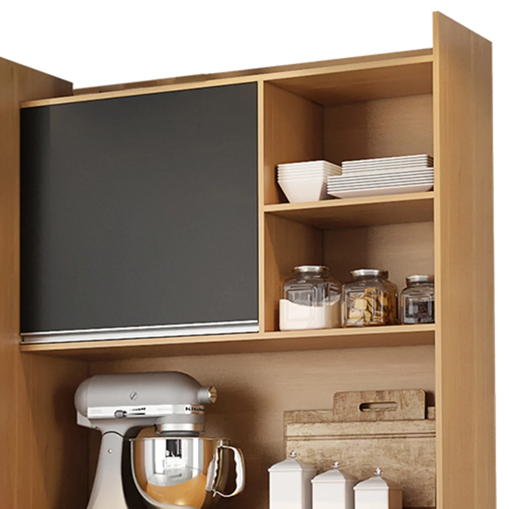 Armário de Cozinha Compacta 160cm 5 Portas Isabel Amêndoa/Preto - AJL Móveis