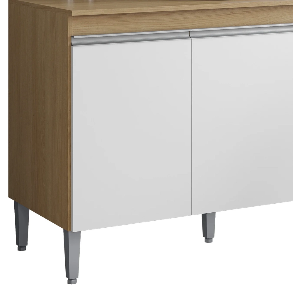 Balcão de Cozinha com Tampo 120cm Andréia Amêndoa/Branco    - AJL Móveis