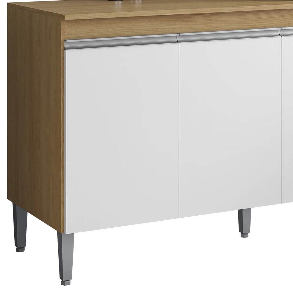 Balcão de Cozinha com Tampo 160cm Andréia Amêndoa/Branco    - AJL Móveis