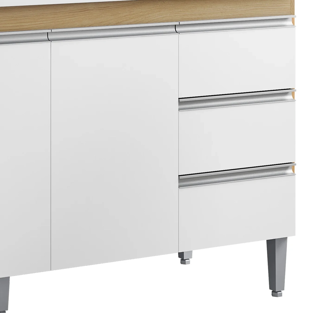 Balcão de Cozinha com Pia Inox 160cm Andréia Amêndoa/Branco - AJL Móveis