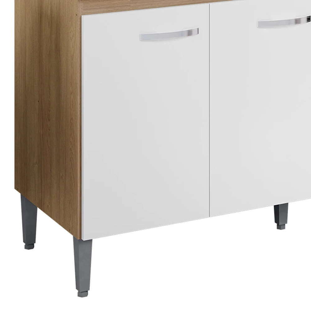 Balcão de Cozinha com Tampo 150cm Gabriela Amêndoa/Branco   - AJL Móveis