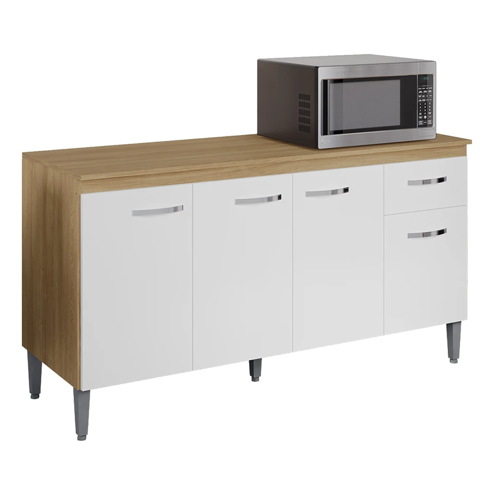 Balcão de Cozinha com Tampo 150cm Gabriela Amêndoa/Branco   - AJL Móveis