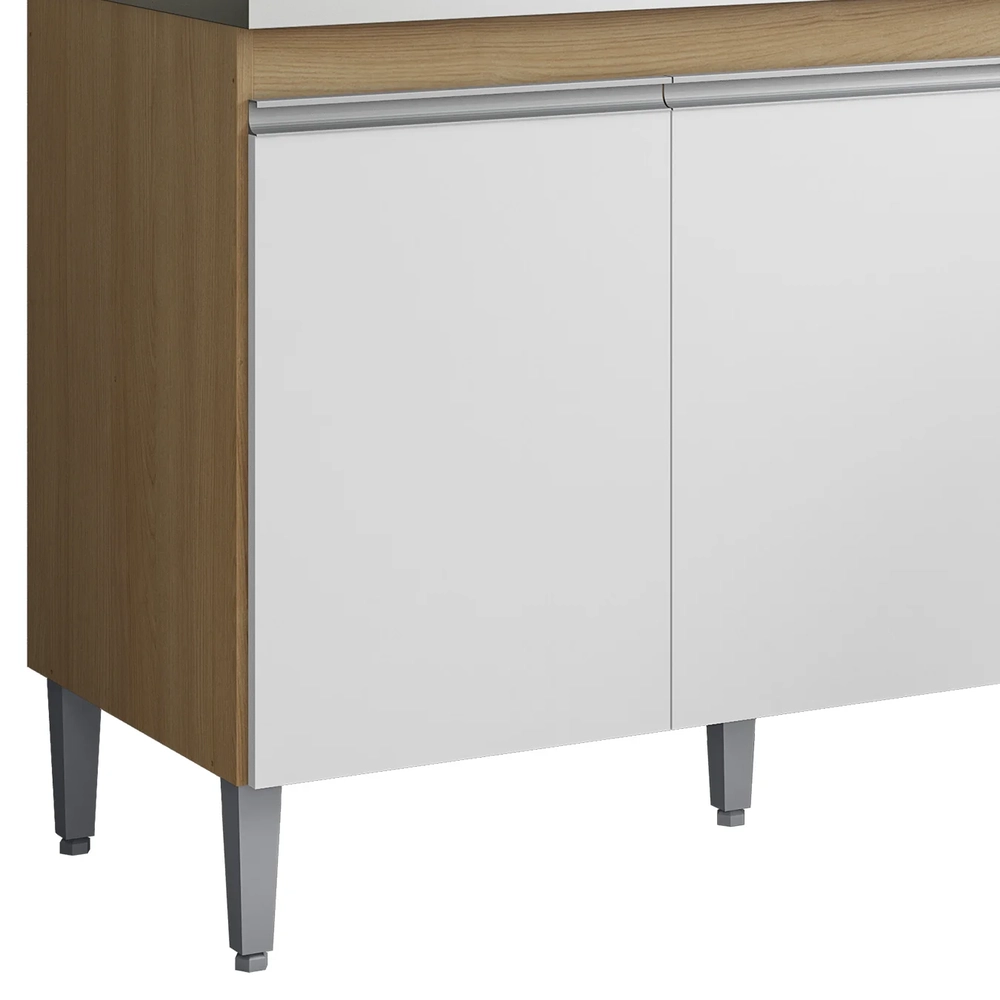 Balcão de Cozinha com Pia Inox 120cm Andréia Amêndoa/Branco - AJL Móveis