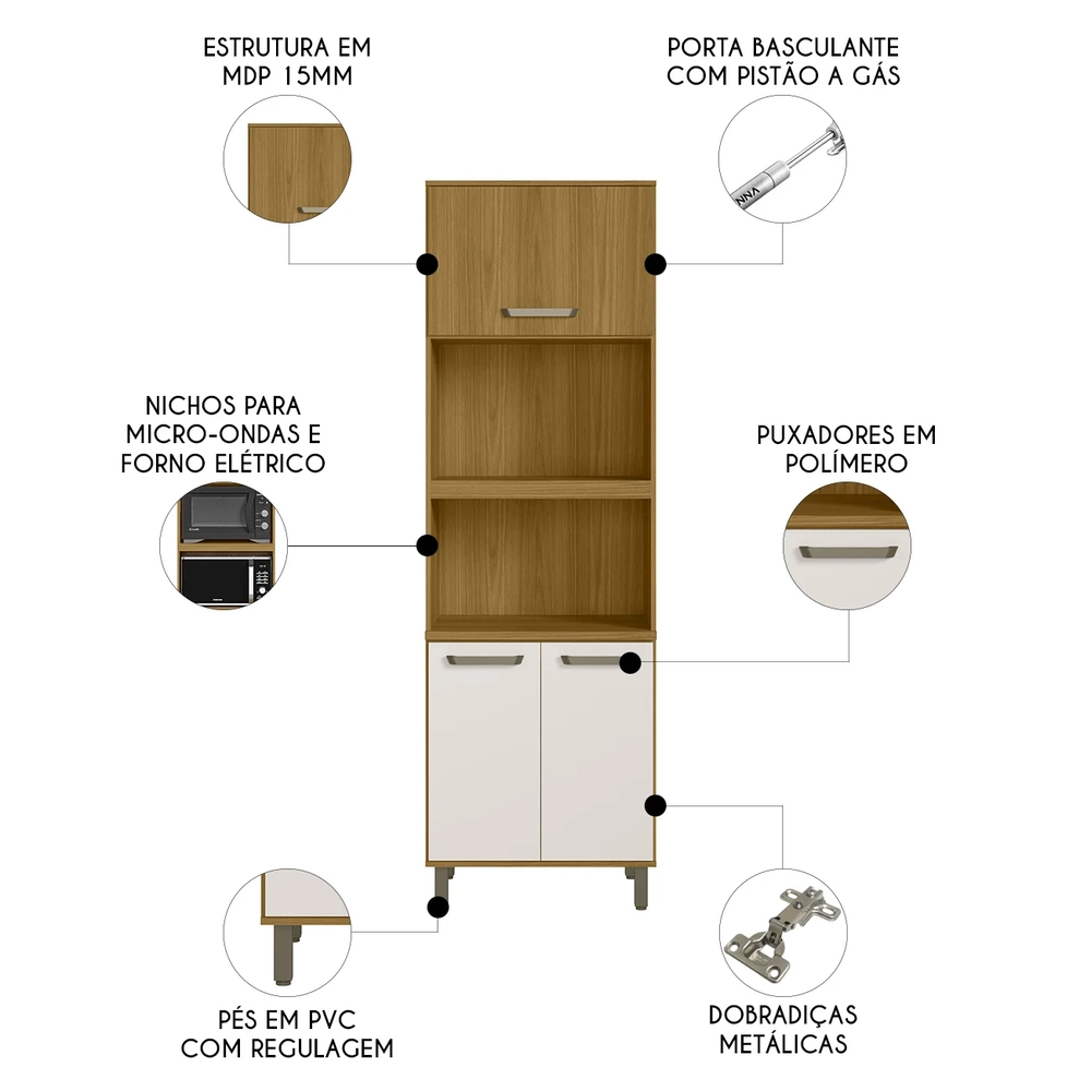 Paneleiro de Cozinha Torre Quente Rita Freijó/Off Acetinado Z44 - Mpozenato
