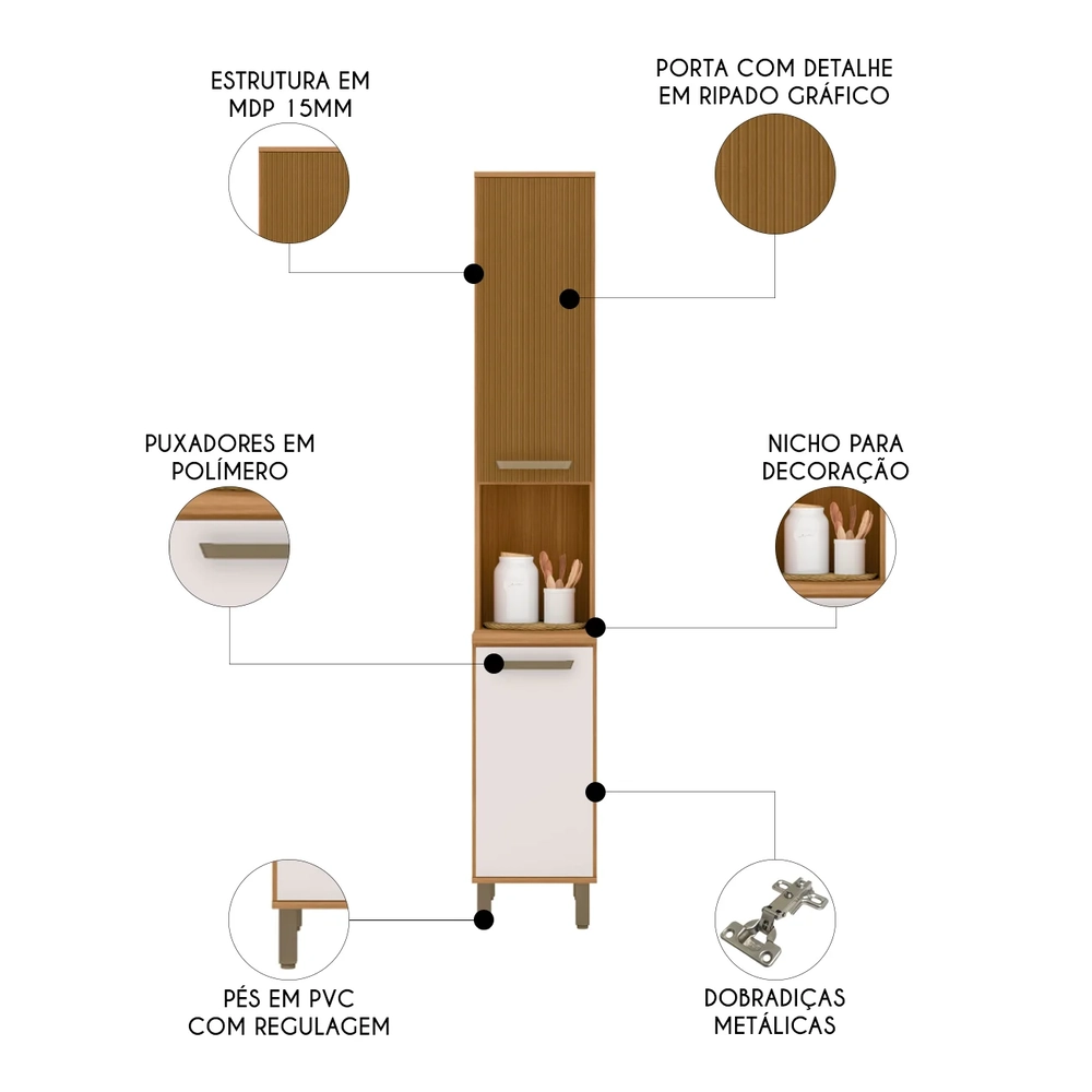 Paneleiro de Cozinha 2 Portas 36cm Rita Freijó/Off Acetinado Z44 - Mpozenato