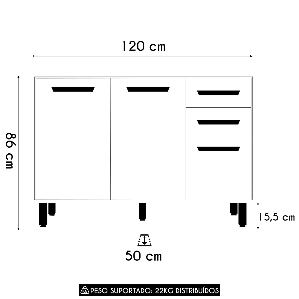 Balcão de Cozinha Para Pia 120cm Rita Freijó/Off Acetinado Z44 - Mpozenato