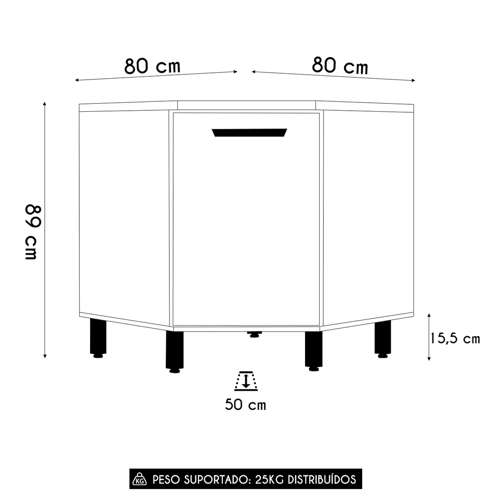 Balcão de Canto Oblíquo 80cm Rita Freijó/Off Acetinado Z44  - Mpozenato