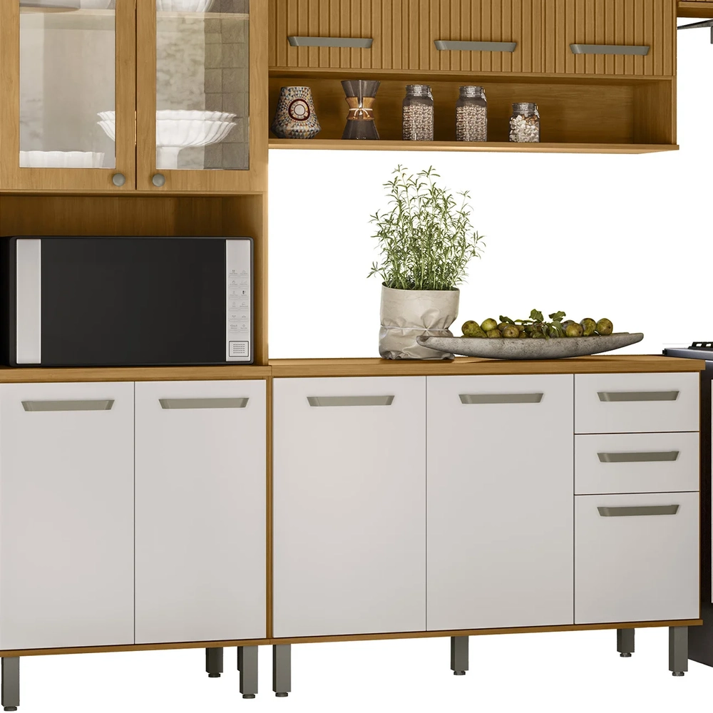 Armário Cozinha CP01 e Tampo Rita Freijó/Ripado/Off Acetinado Z44 - Mpozenato