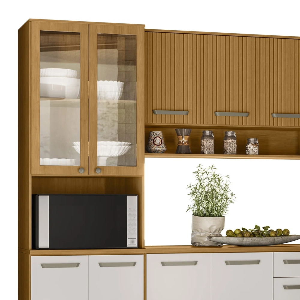 Armário Cozinha CP01 e Tampo Rita Freijó/Ripado/Off Acetinado Z44 - Mpozenato